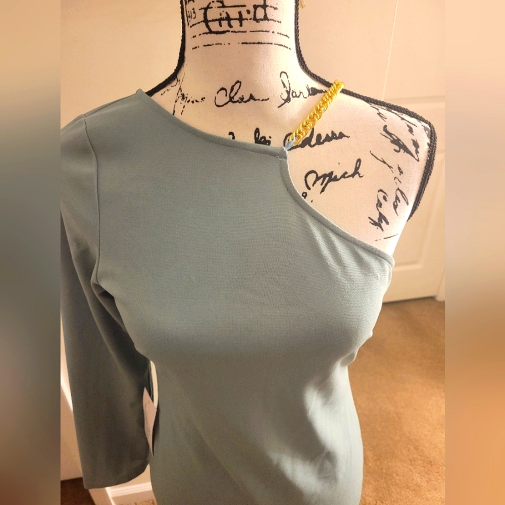 AX Paris Armani Exchange Light Aqua One Shoulder Long Sleeve Dress NWT! Size 8